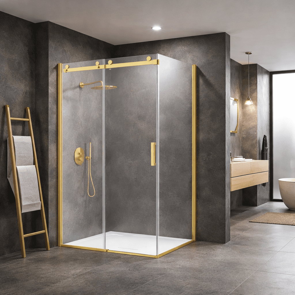 HOPA Pevná boční stěna PANEL BELVER GOLD NEW — Barva rámu - Zlatá, Pevná stěna - 100 cm, Směr zavírání - Univerzální Levé / Pravé, Výplň - Čiré bezpečnostní sklo - 8 mm