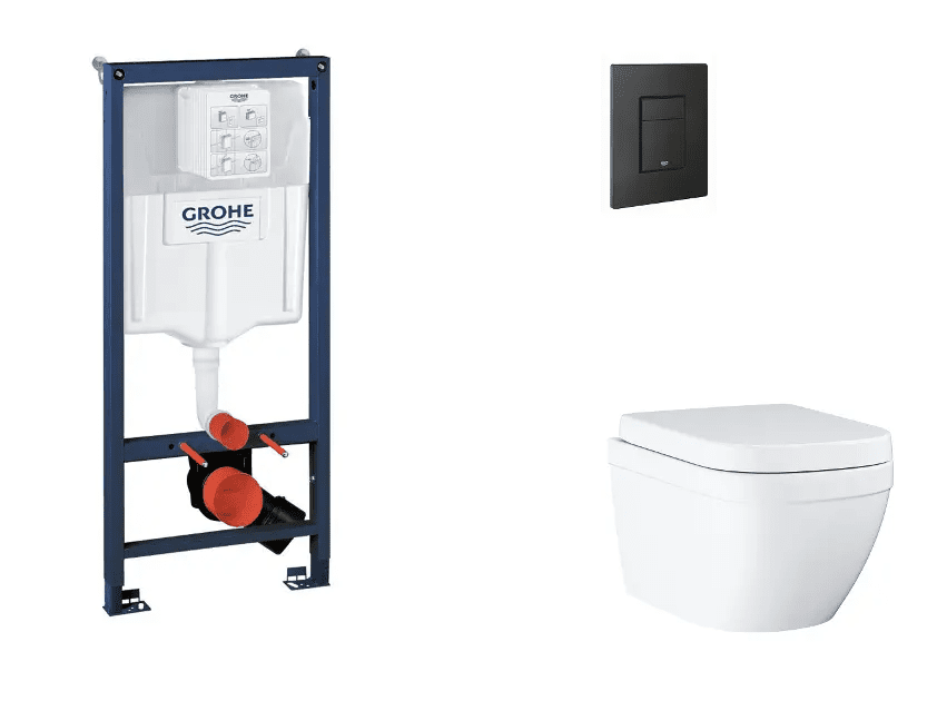 Grohe SANI11BB5116 - Set předstěnové instalace, klozetu, sedátka SoftClose a tlačítka Even, Triple Vortex, phantom black