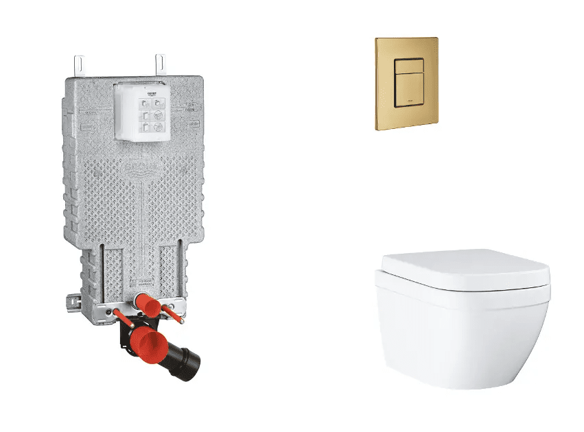 Grohe SANI15BB4106 - Set předstěnové instalace, klozetu, sedátka SoftClose a tlačítka Skate Cosmopolitan, Triple Vortex, kartáčovaný Cool Sunrise