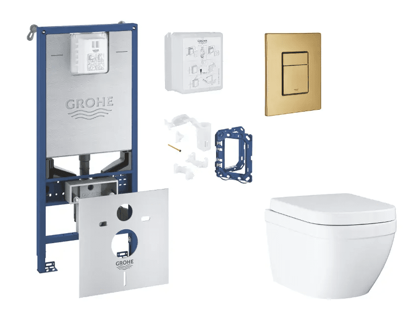 Grohe SANI11BB4144 - Set předstěnové instalace, klozetu, sedátka SoftClose, tlačítka Skate Cosmopolitan a sady pro vhazování tablet, Triple Vortex, kartáčovaný Cool Sunrise