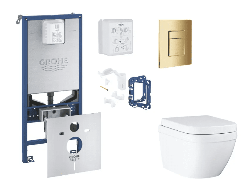 Grohe SANI11BB4145 - Set předstěnové instalace, klozetu, sedátka SoftClose, tlačítka Skate Cosmopolitan a sady pro vhazování tablet, Triple Vortex, Cool Sunrise