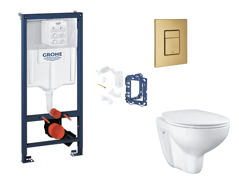 Grohe SANI11BB4153 - Set předstěnové instalace, klozetu, sedátka SoftClose, tlačítka Skate Cosmopolitan a sady pro vhazování tablet, kartáčovaný Cool Sunrise