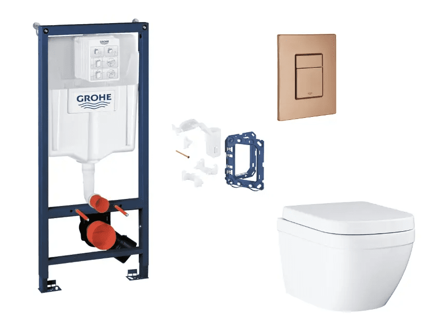 Grohe SANI11BB4158 - Set předstěnové instalace, klozetu, sedátka SoftClose, tlačítka Skate Cosmopolitan a sady pro vhazování tablet, Triple Vortex, kartáčovaný Warm Sunset