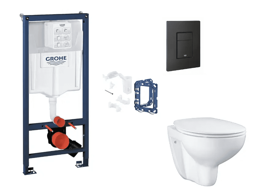 Grohe SANI11BB5133 - Set předstěnové instalace, klozetu, sedátka SoftClose, tlačítka Even a sady pro vhazování tablet, phantom black