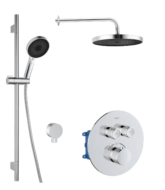 kielle 20602SPT10 - Sprchový set s termostatickou baterií pod omítku, pro 2 spotřebiče, s příslušenstvím EcoSpare a tělesem, chrom