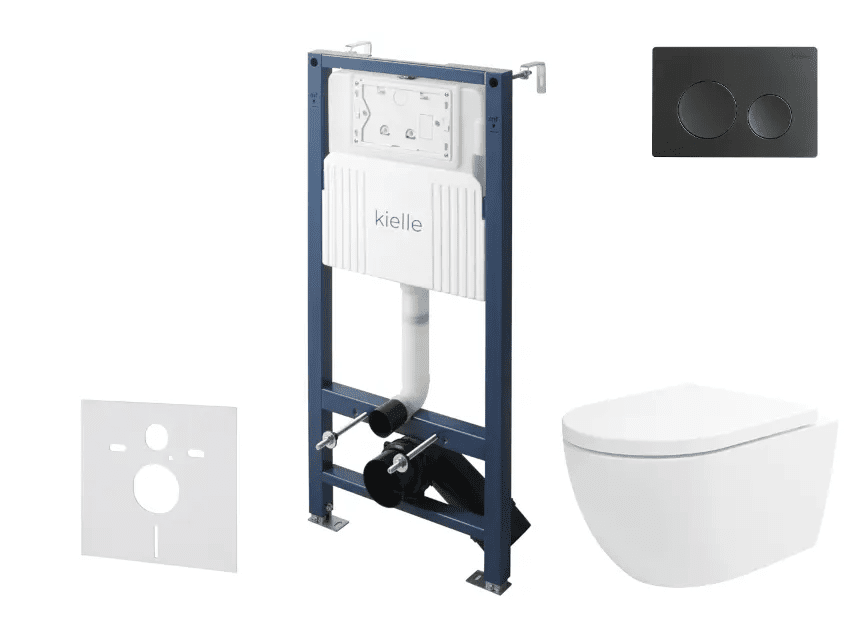 kielle 30528SS21 - Set předstěnové instalace, klozetu Oudee, Vortex Rimless+, sedátka softclose a tlačítka Gemini New I, matná černá