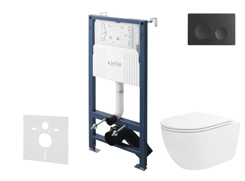 kielle 30528SS30 - Set předstěnové instalace, klozetu Oudee, Vortex Rimless+, sedátka softclose a tlačítka Gemini New I, matná černá