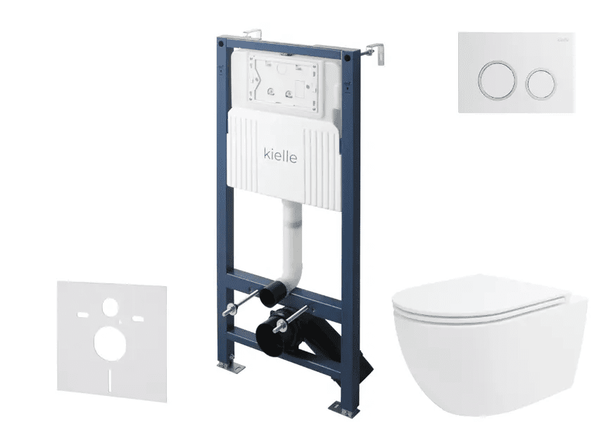 kielle 30528SS31 - Set předstěnové instalace, klozetu Oudee, Vortex Rimless+, sedátka softclose a tlačítka Gemini New II, lesklá bílá/chrom