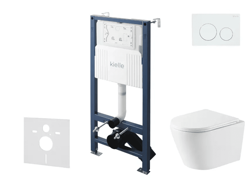 kielle 30528SS46 - Set předstěnové instalace, klozetu Nefia, Vortex Rimless+, sedátka softclose a tlačítka Gemini New I, lesklá bílá