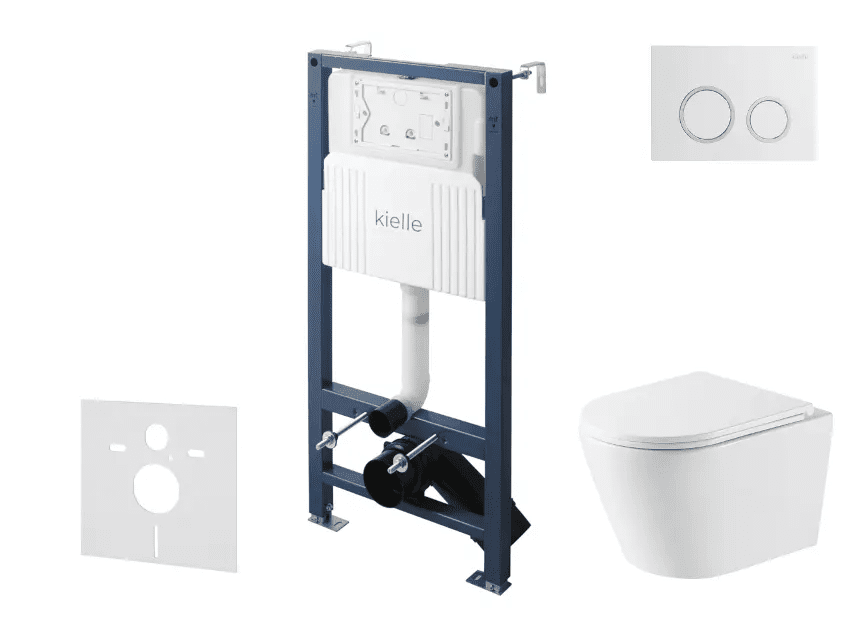 kielle 30528SS49 - Set předstěnové instalace, klozetu Nefia, Vortex Rimless+, sedátka softclose a tlačítka Gemini New II, lesklá bílá/chrom