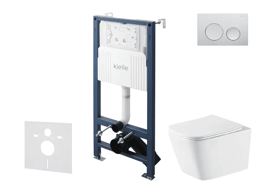 kielle 30528SS74 - Set předstěnové instalace, klozetu Arkas I, Vortex Rimless+, sedátka softclose a tlačítka Gemini New I, lesklý chrom