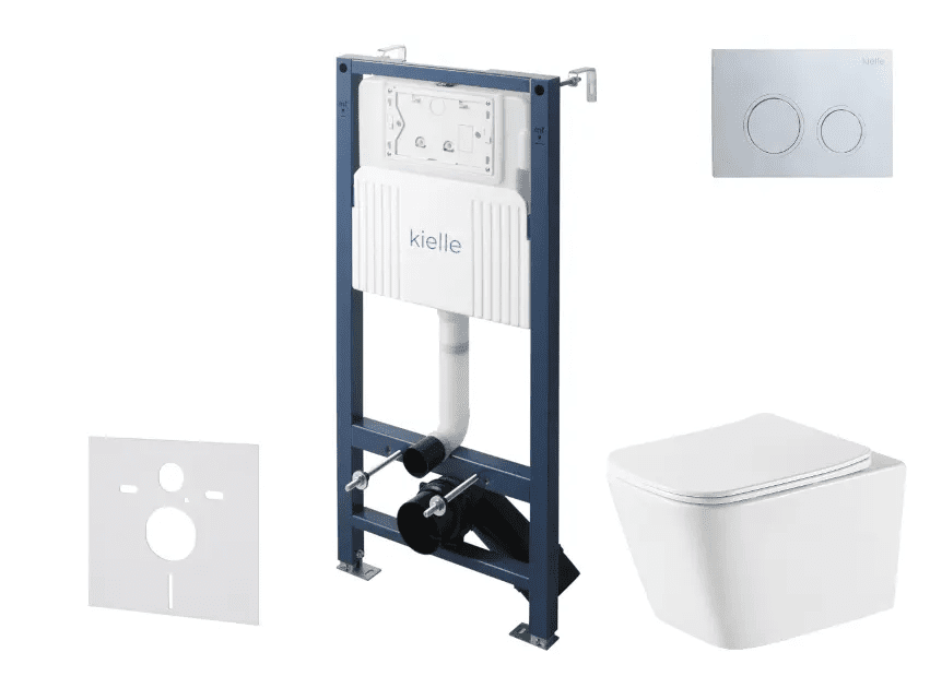 kielle 30528SS77 - Set předstěnové instalace, klozetu Arkas I, Vortex Rimless+, sedátka softclose a tlačítka Gemini New II, lesklý chrom