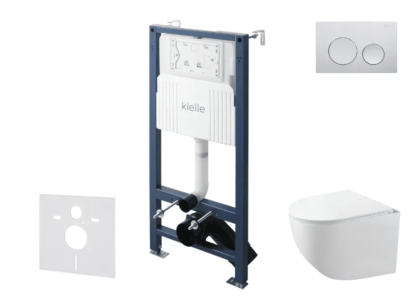 kielle 30528SS83 - Set předstěnové instalace, kompaktního klozetu Gaia, Rimless, sedátka softclose a tlačítka Gemini New I, lesklý chrom