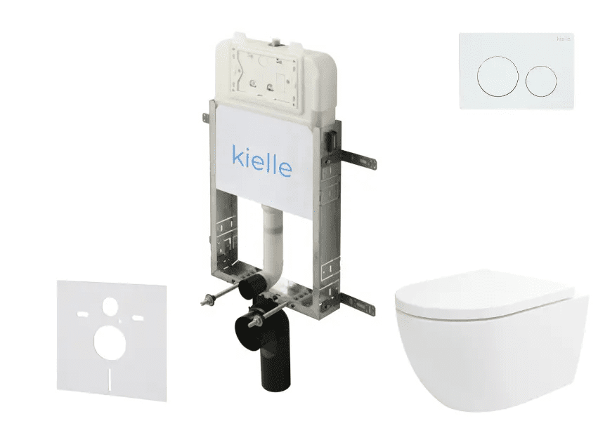 kielle 30528SZ19 - Set předstěnové instalace, klozetu Oudee, Vortex Rimless+, sedátka softclose a tlačítka Gemini New I, lesklá bílá