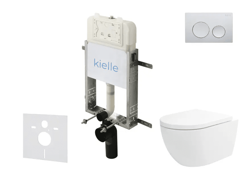 kielle 30528SZ20 - Set předstěnové instalace, klozetu Oudee, Vortex Rimless+, sedátka softclose a tlačítka Gemini New I, lesklý chrom