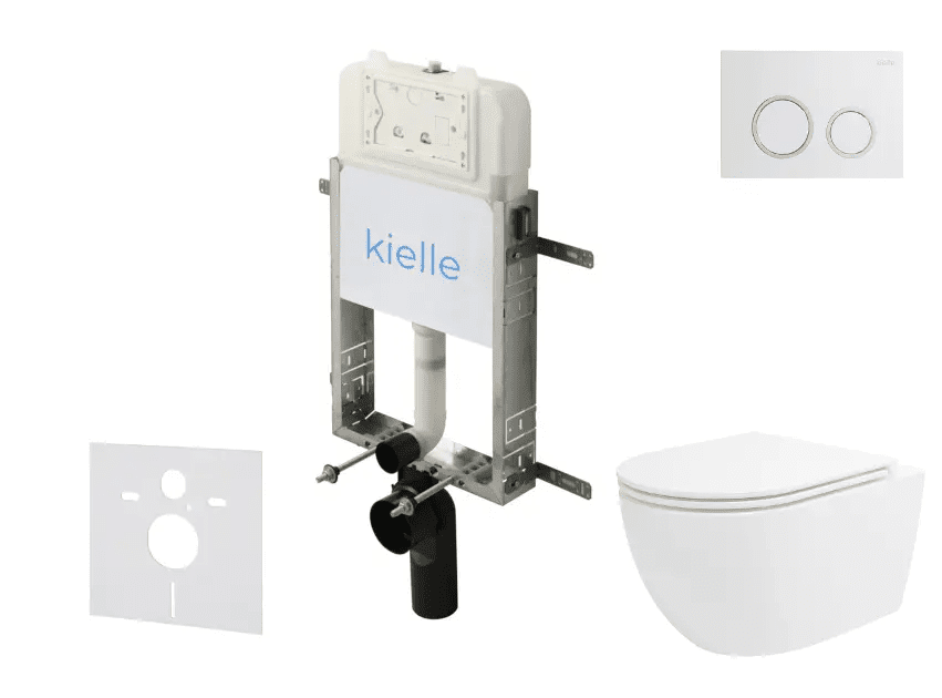 kielle 30528SZ31 - Set předstěnové instalace, klozetu Oudee, Vortex Rimless+, sedátka softclose a tlačítka Gemini New II, lesklá bílá/chrom