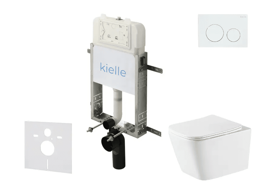 kielle 30528SZ73 - Set předstěnové instalace, klozetu Arkas I, Vortex Rimless+, sedátka softclose a tlačítka Gemini New I, lesklá bílá