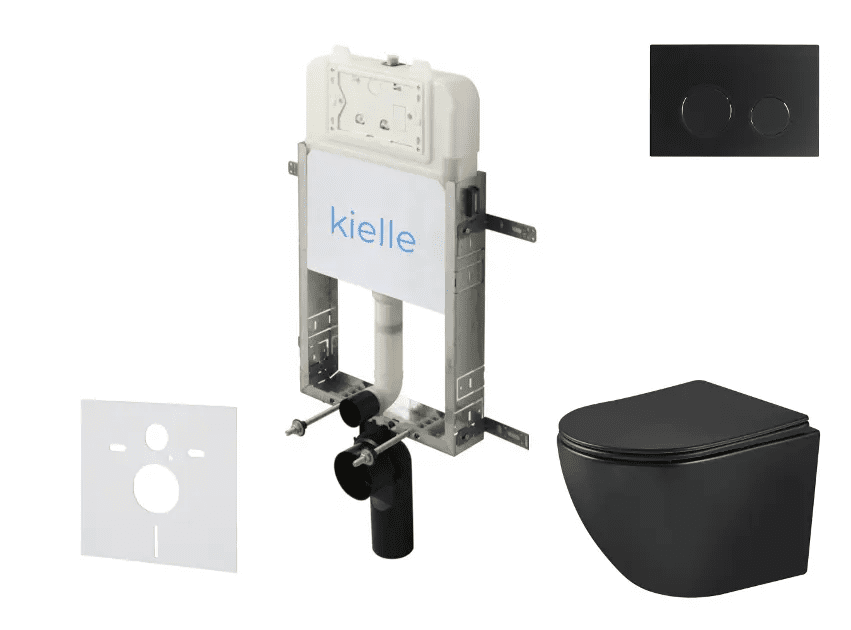kielle 30528SZ92 - Set předstěnové instalace, klozetu Oudee, Vortex Rimless+, sedátka softclose a tlačítka Gemini New II, matná černá