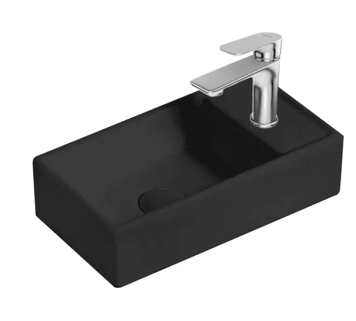 kielle 30611404R - Umývátko 42x23 cm, bez přepadu, 1 otvor pro baterii vpravo, matná černá