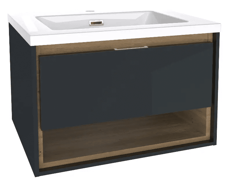 kielle 50026S606 - Skříňka s umyvadlem 60 cm, tmavě šedý lesk/tmavý dub