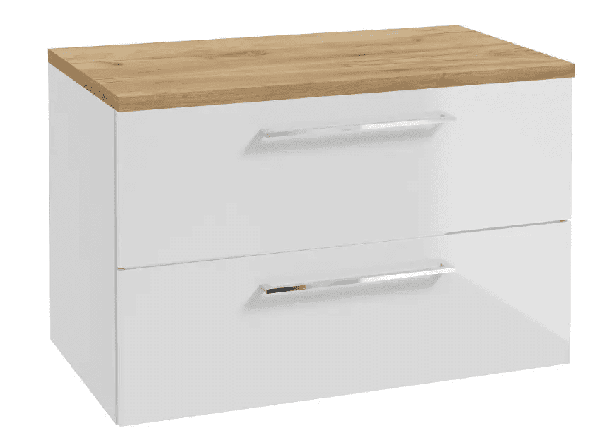 kielle 50018S820 - Skříňka včetně desky pod umyvadlo 80x50x46 cm, lesklá bílá/zlatý dub