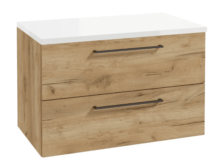 kielle 50018S821 - Skříňka včetně desky pod umyvadlo 80x50x46 cm, zlatý dub/lesklá bílá