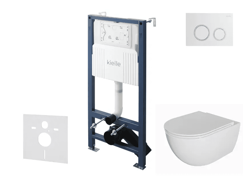 kielle 30528SS04 - Set předstěnové instalace, klozetu Oudee, Rimless, sedátka softclose a tlačítka Gemini New II, lesklá bílá/chrom