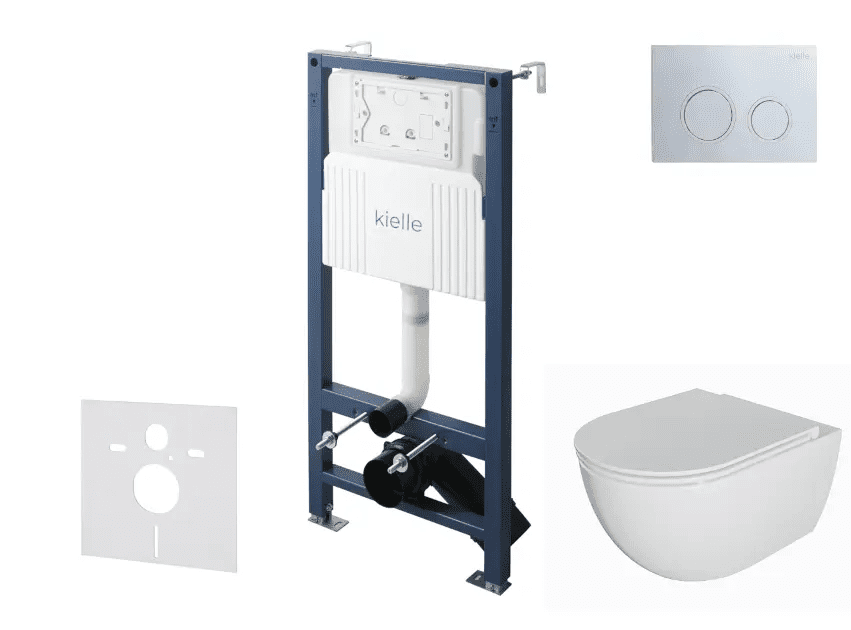 kielle 30528SS05 - Set předstěnové instalace, klozetu Oudee, Rimless, sedátka softclose a tlačítka Gemini New II, lesklý chrom