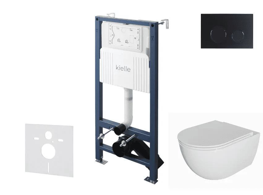 kielle 30528SS06 - Set předstěnové instalace, klozetu Oudee, Rimless, sedátka softclose a tlačítka Gemini New II, matná černá