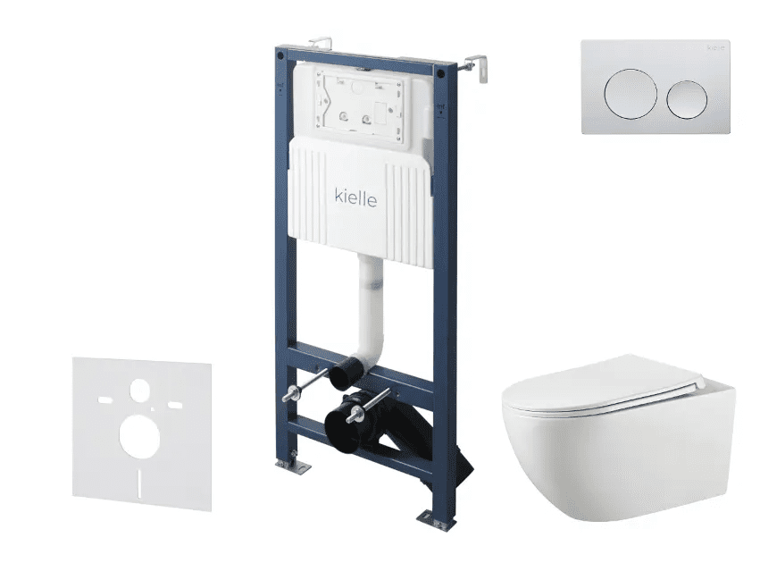 kielle 30528SS11 - Set předstěnové instalace, klozetu Gaia, Rimless, sedátka softclose a tlačítka Gemini New I, lesklý chrom