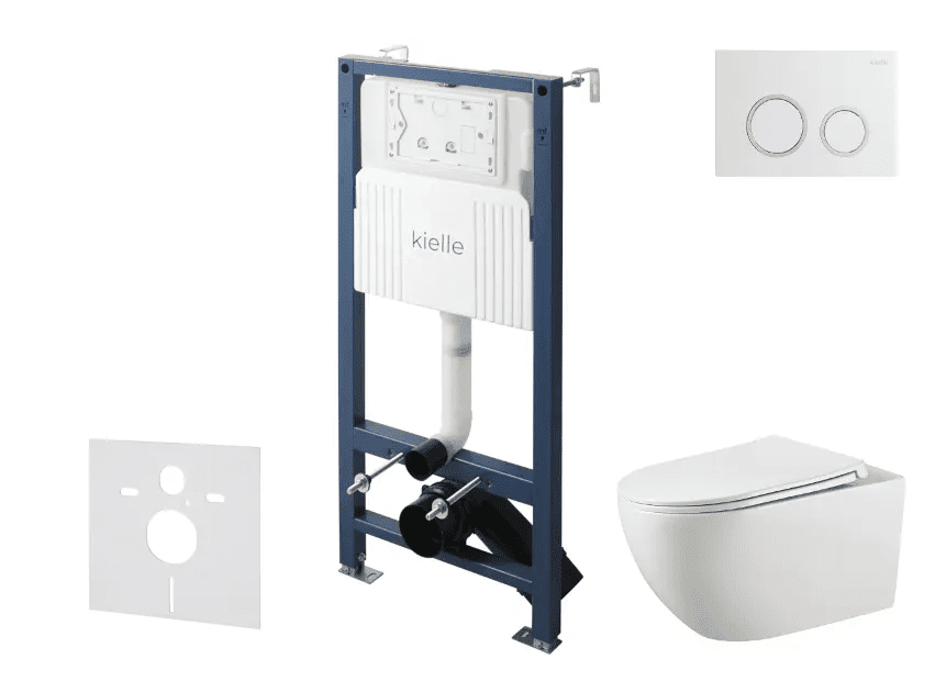kielle 30528SS13 - Set předstěnové instalace, klozetu Gaia, Rimless, sedátka softclose a tlačítka Gemini New II, lesklá bílá/chrom