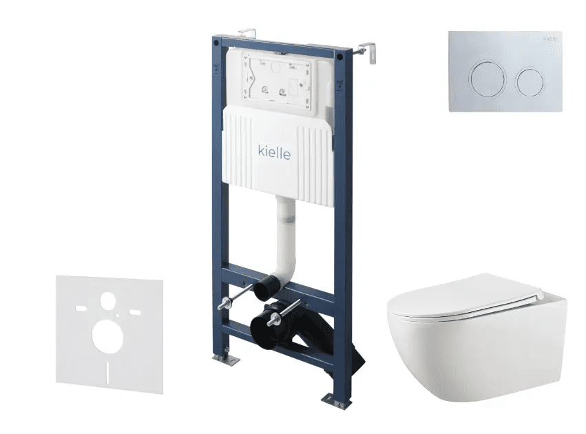 kielle 30528SS14 - Set předstěnové instalace, klozetu Gaia, Rimless, sedátka softclose a tlačítka Gemini New II, lesklý chrom