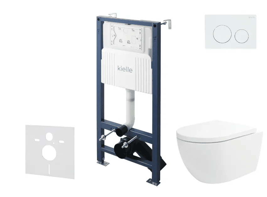 kielle 30528SS19 - Set předstěnové instalace, klozetu Oudee, Vortex Rimless+, sedátka softclose a tlačítka Gemini New I, lesklá bílá