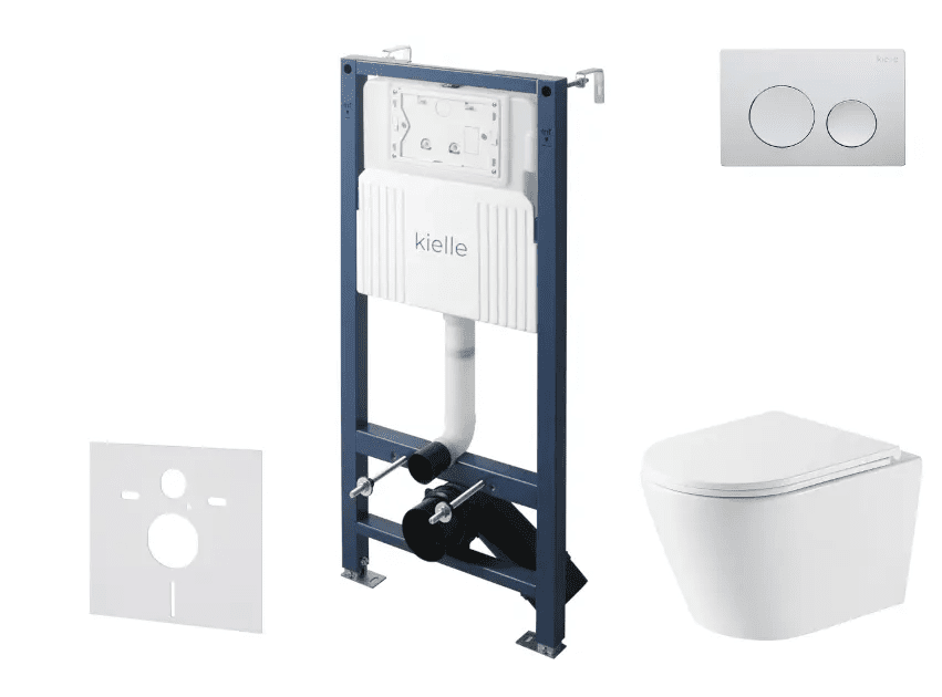 kielle 30528SS47 - Set předstěnové instalace, klozetu Nefia, Vortex Rimless+, sedátka softclose a tlačítka Gemini New I, lesklý chrom