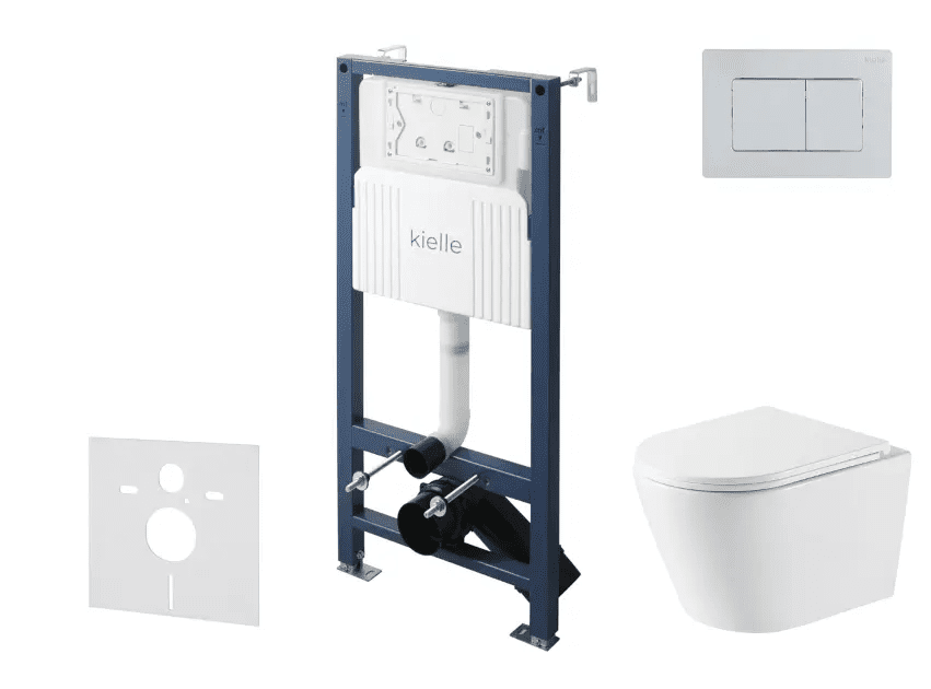 kielle 30528SS53 - Set předstěnové instalace, klozetu Nefia, Vortex Rimless+, sedátka softclose a tlačítka Gemini New III, lesklý chrom