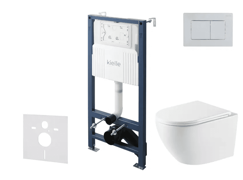 kielle 30528SS62 - Set předstěnové instalace, klozetu Oudee, Vortex Rimless+, sedátka softclose a tlačítka Gemini New III, lesklý chrom