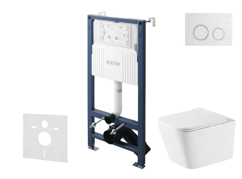 kielle 30528SS76 - Set předstěnové instalace, klozetu Arkas I, Vortex Rimless+, sedátka softclose a tlačítka Gemini New II, lesklá bílá/chrom