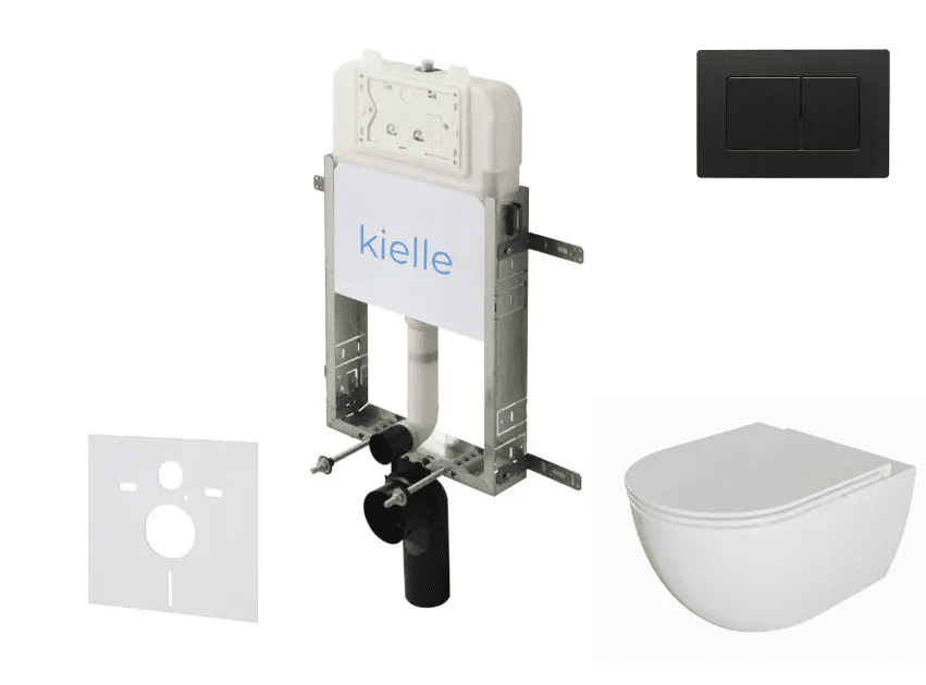 kielle 30528SZ09 - Set předstěnové instalace, klozetu Oudee, Rimless, sedátka softclose a tlačítka Gemini New III, matná černá