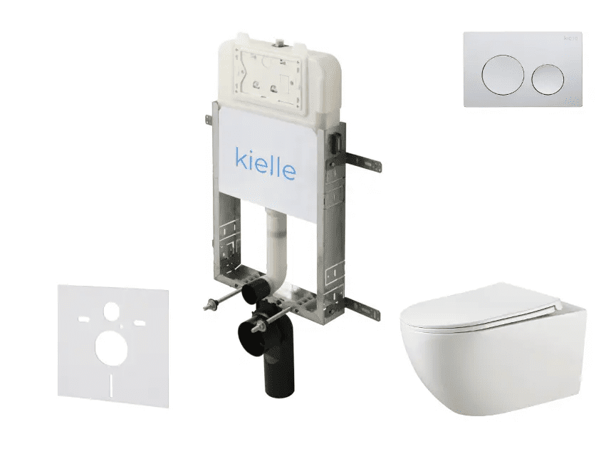 kielle 30528SZ11 - Set předstěnové instalace, klozetu Gaia, Rimless, sedátka softclose a tlačítka Gemini New I, lesklý chrom