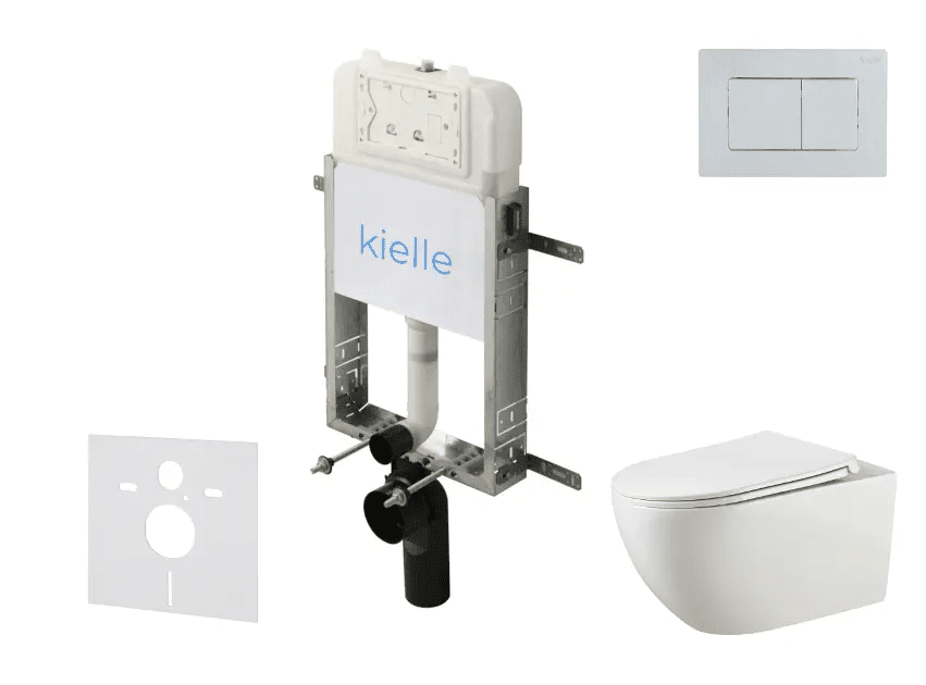 kielle 30528SZ17 - Set předstěnové instalace, klozetu Gaia, Rimless, sedátka softclose a tlačítka Gemini New III, lesklý chrom