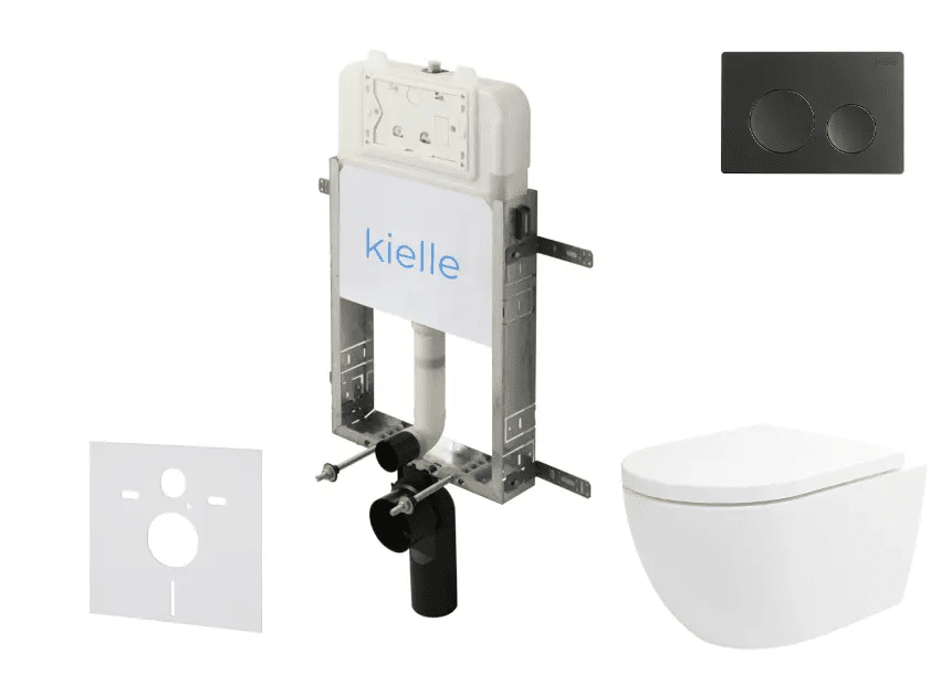 kielle 30528SZ21 - Set předstěnové instalace, klozetu Oudee, Vortex Rimless+, sedátka softclose a tlačítka Gemini New I, matná černá