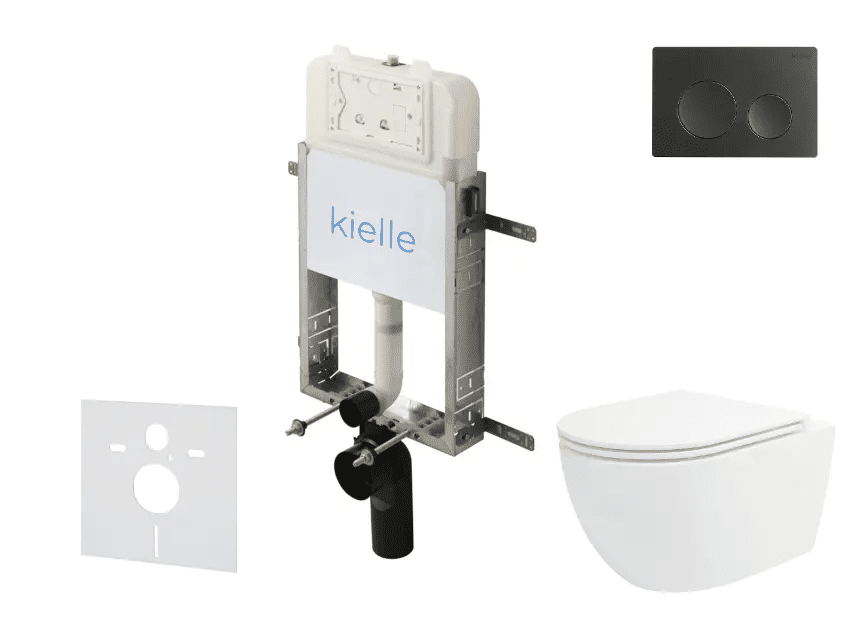 kielle 30528SZ30 - Set předstěnové instalace, klozetu Oudee, Vortex Rimless+, sedátka softclose a tlačítka Gemini New I, matná černá