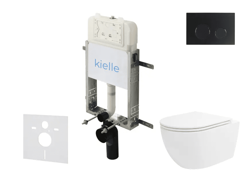kielle 30528SZ33 - Set předstěnové instalace, klozetu Oudee, Vortex Rimless+, sedátka softclose a tlačítka Gemini New II, matná černá