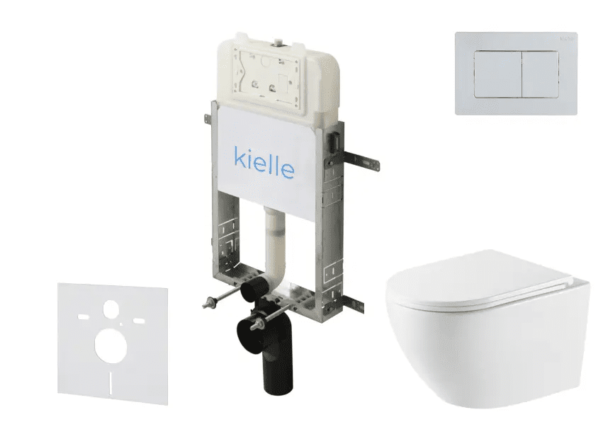 kielle 30528SZ62 - Set předstěnové instalace, klozetu Oudee, Vortex Rimless+, sedátka softclose a tlačítka Gemini New III, lesklý chrom