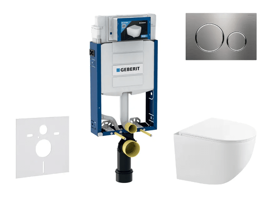 Geberit SANI15CA6103 - Set předstěnové instalace, kompaktního klozetu Gaia a sedátka softclose, tlačítko Sigma20, nerez