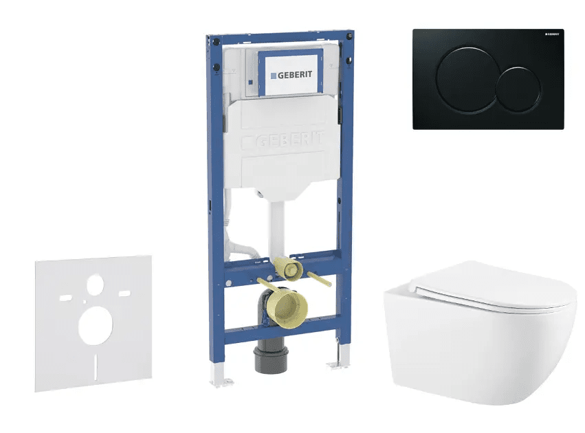 Geberit SANI11CA5134B - Set předstěnové instalace, klozetu Gaia sedátka softclose, tlačítko Sigma01, černá