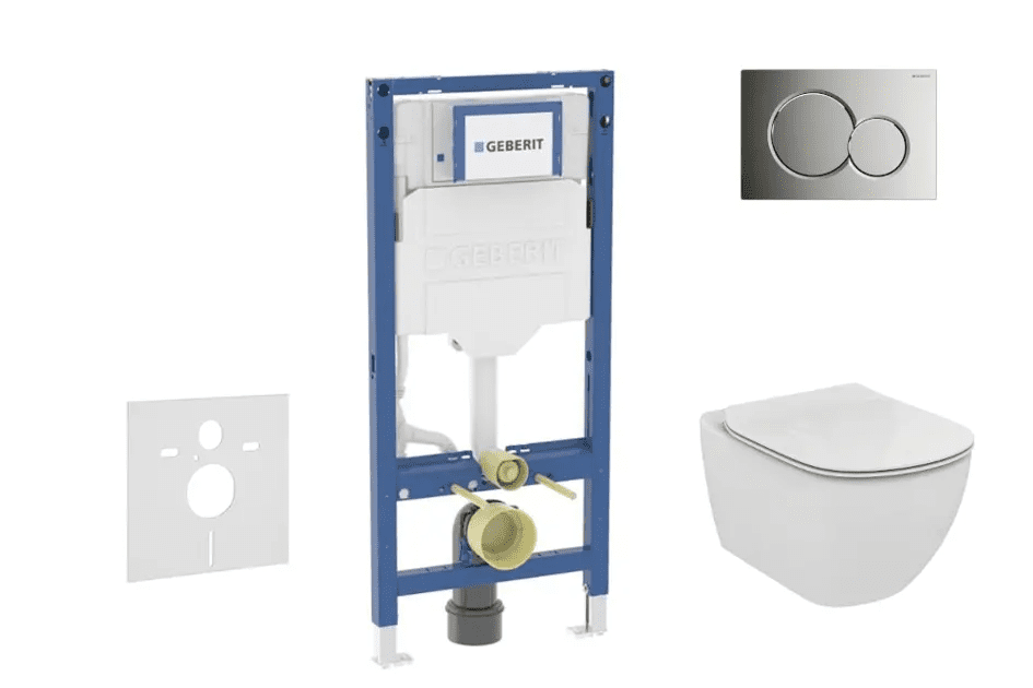 Geberit SANI11CD1117 - Set předstěnové instalace, klozetu Tesi a sedátka, tlačítko Sigma01, lesklý chrom