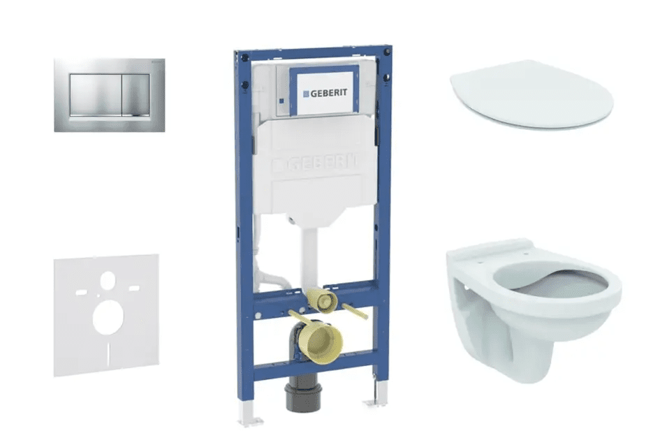 Geberit SANI11CD2106 - Set předstěnové instalace, klozetu Alpha a sedátka softclose, tlačítko Sigma20, matný chrom/chrom