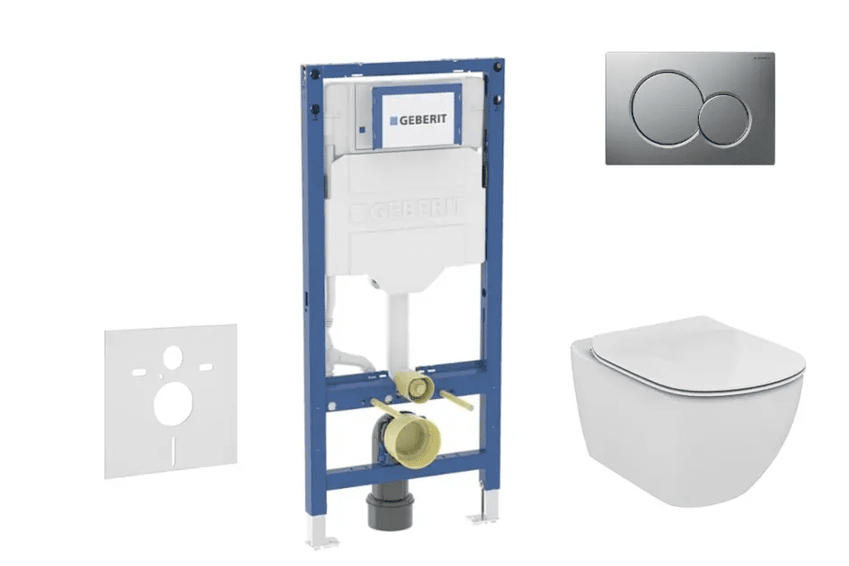 Geberit SANI11CD2118 - Set předstěnové instalace, klozetu Tesi a sedátka, tlačítko Sigma01, matný chrom