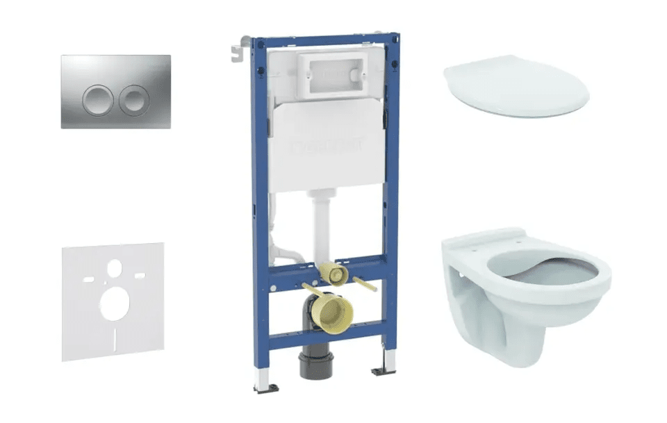 Geberit SANI11CD2142 - Set předstěnové instalace, klozetu Alpha a sedátka, tlačítko Delta21, matný chrom